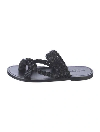 Pre-owned Saint Laurent Leather Braided Accents Slides In Black