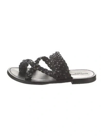 Pre-owned Saint Laurent Leather Braided Accents Slides In Black