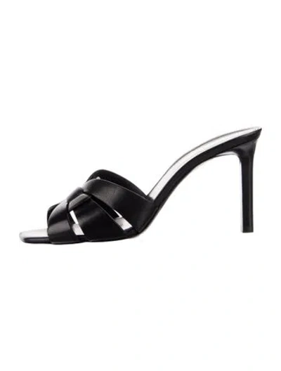 Pre-owned Saint Laurent Leather Braided Accents Slides In Black