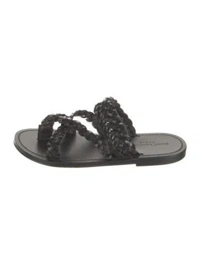 Pre-owned Saint Laurent Leather Braided Accents Slides In Black
