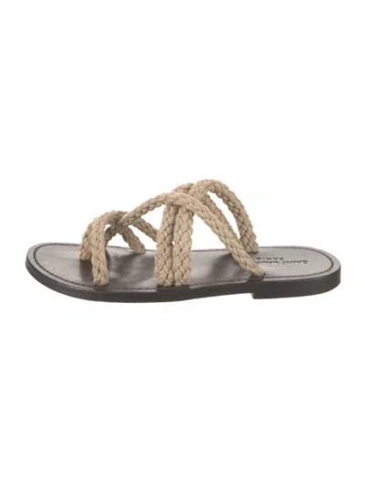 Pre-owned Saint Laurent Leather Braided Accents Slides In Neutral