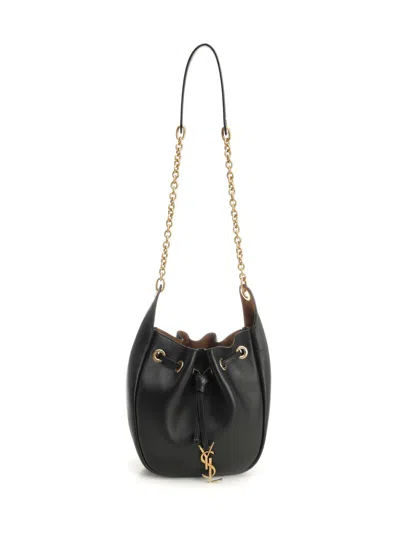 SAINT LAURENT LEATHER BUCKET BAG CROSSBODY BAGS BLACK
