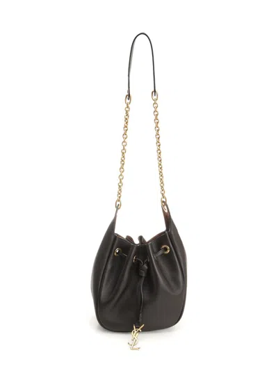 SAINT LAURENT LEATHER BUCKET BAG CROSSBODY BAGS BROWN