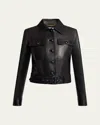 Saint Laurent Leather Button Down Jacket In Noir