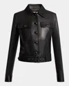 Saint Laurent Leather Button Down Jacket In Noir