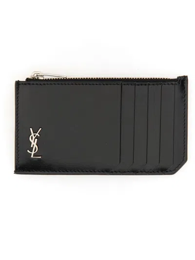 Saint Laurent Leather Card Holder In Black
