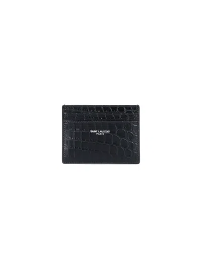Saint Laurent Leather Card Holder In Black