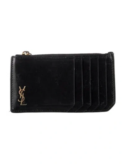 Pre-owned Saint Laurent Leather Card Holder In Black