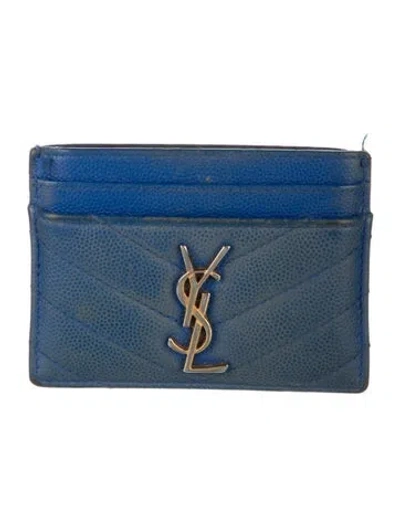 Pre-owned Saint Laurent Leather Card Holder In Blue