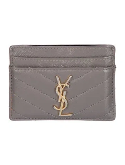 Pre-owned Saint Laurent Leather Card Holder In Gray