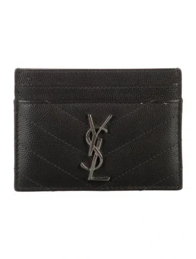 Pre-owned Saint Laurent Leather Card Holder In Gray