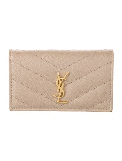 Pre-owned Saint Laurent Leather Card Holder In Grey