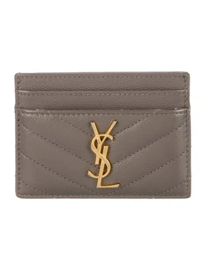 Pre-owned Saint Laurent Leather Card Holder In Neutral