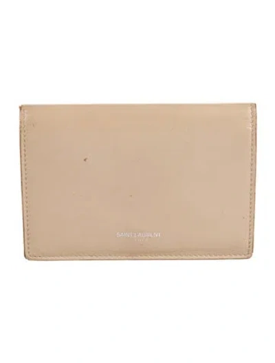 Pre-owned Saint Laurent Leather Card Holder In Neutral