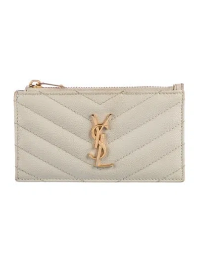 Pre-owned Saint Laurent Leather Card Holder In Neutrals