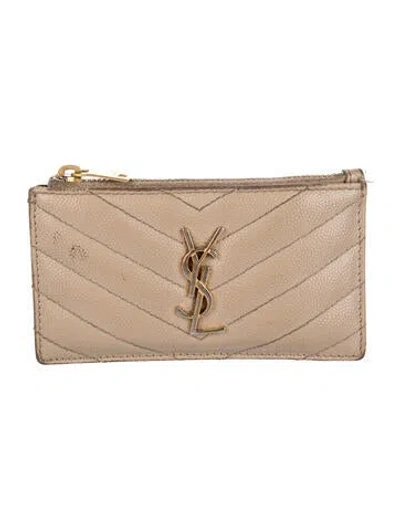 Pre-owned Saint Laurent Leather Card Holder In Neutrals