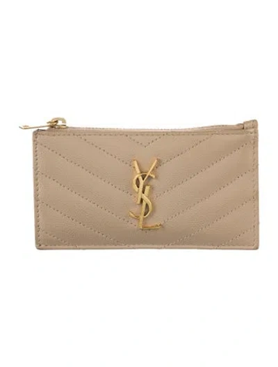 Pre-owned Saint Laurent Leather Card Holder In Neutrals