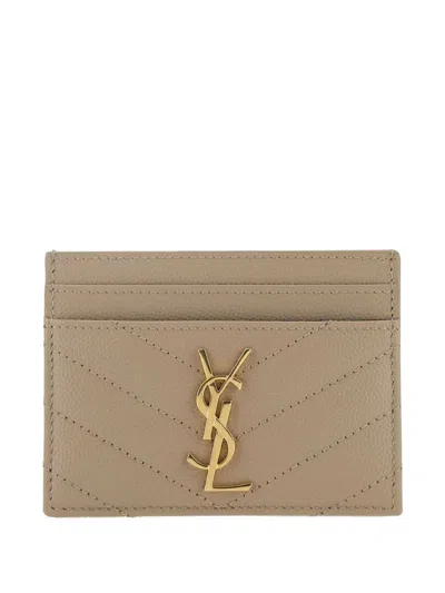 Saint Laurent Leather Card Holder In Brown