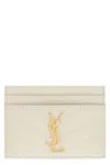 Saint Laurent Leather Card Holder With Logo In Green