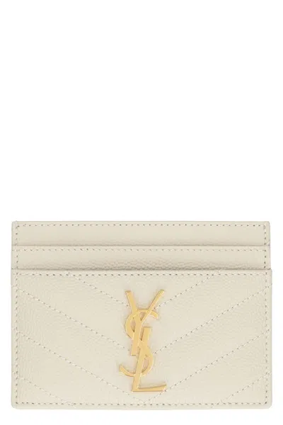 Saint Laurent Leather Card Holder With Logo In Green