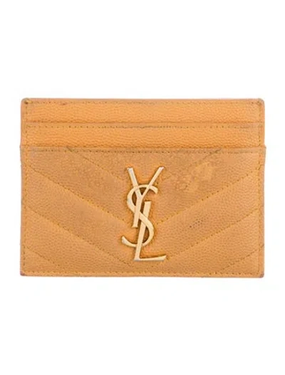 Pre-owned Saint Laurent Leather Card Holder In Yellow