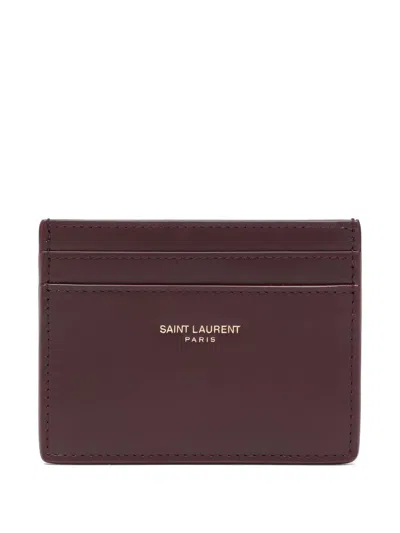 Saint Laurent Leather Cardholder In Burgundy