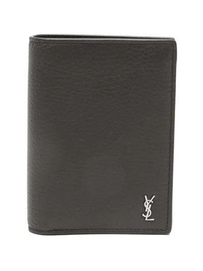 Saint Laurent Leather Cardholder In Gray