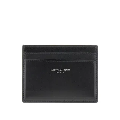 Saint Laurent Leather Cardholder With Logo In Black