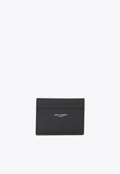 Saint Laurent Leather Cardholder With Logo-stamp In Black