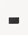 Saint Laurent Tiny Cassandre Fragments Zip Card Case In Grained Leather In Black