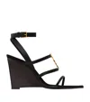 Saint Laurent Leather Cassandra Wedges 90 In Black