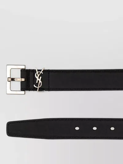 Saint Laurent Leather Cassandre Belt In Black
