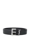 Saint Laurent Cassandre Square Buckle Belt In Lambskin In Black