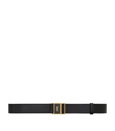 Saint Laurent Leather Cassandre Belt In 1000 Black