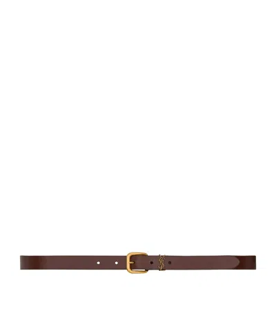 Saint Laurent Leather Cassandre Belt In Brown