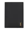 Saint Laurent Tiny Cassandre Credit Card Wallet In Grained Leather In Black