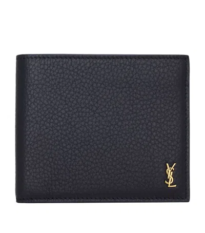 Saint Laurent Leather Cassandre Bifold Wallet In Blue