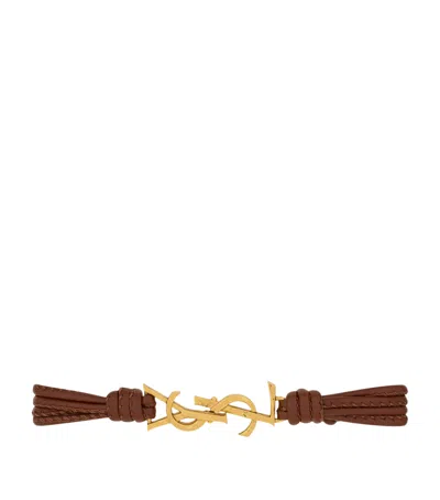 Saint Laurent Leather Cassandre Bracelet In Red