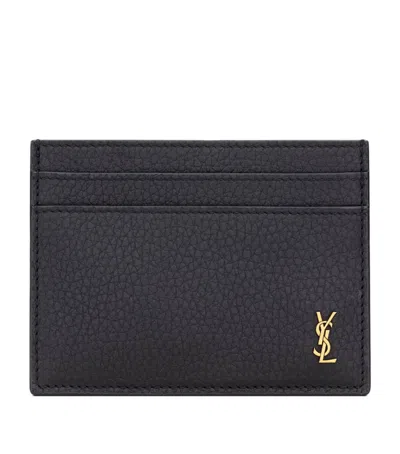 Saint Laurent Leather Cassandre Card Holder In Blue