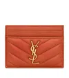 Saint Laurent Monogram Matelasse Leather Card Holder In Orange