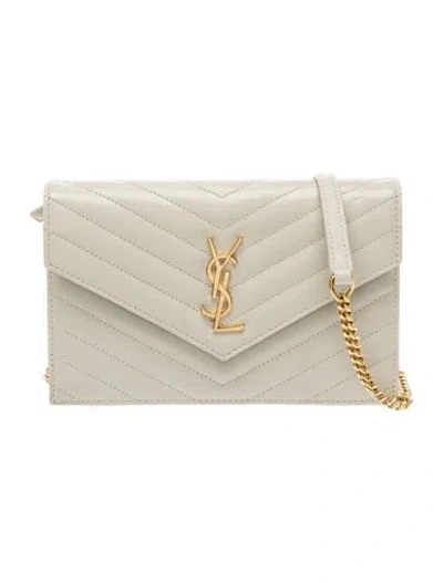 Pre-owned Saint Laurent Leather Cassandre Chain Wallet In Neutral