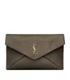Saint Laurent Leather Cassandre Envelope Pouch In Green