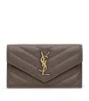 Saint Laurent Leather Cassandre Fragments Flap Card Holder In Gray