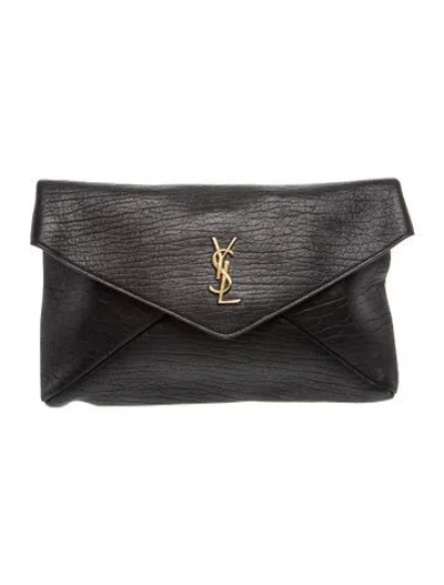 Pre-owned Saint Laurent Leather Cassandre Large 2023 In Black