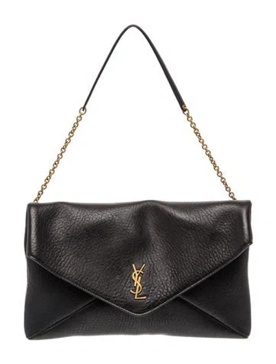 Pre-owned Saint Laurent Leather Cassandre Xxl In Black