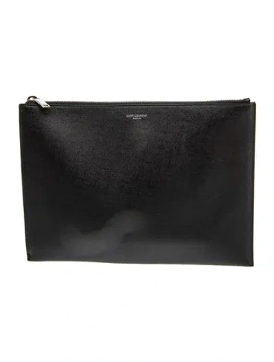 Pre-owned Saint Laurent Leather Caviar Leather Clutch In Black