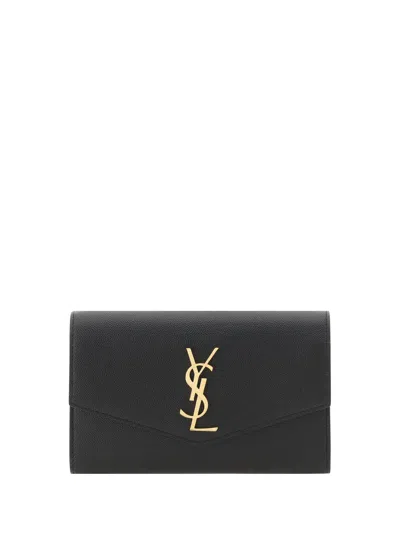 Saint Laurent Leather Chain Wallet In Black