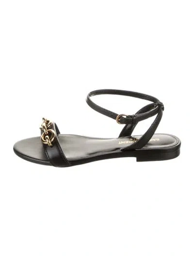 Pre-owned Saint Laurent Leather Chain-link Accents Gladiator Sandals In Black
