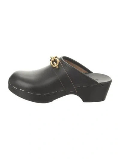 Pre-owned Saint Laurent Leather Chain-link Accents Mules In Black