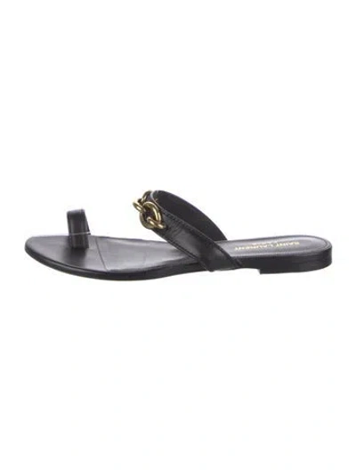 Pre-owned Saint Laurent Leather Chain-link Accents Mules In Black